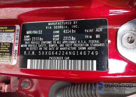 2022 Kia K5 Gt-Line from USA, damaged, VIN 5XXG64J24NG146749